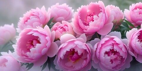 Obraz premium Soft pink peonies with blurred background, delicate and romantic
