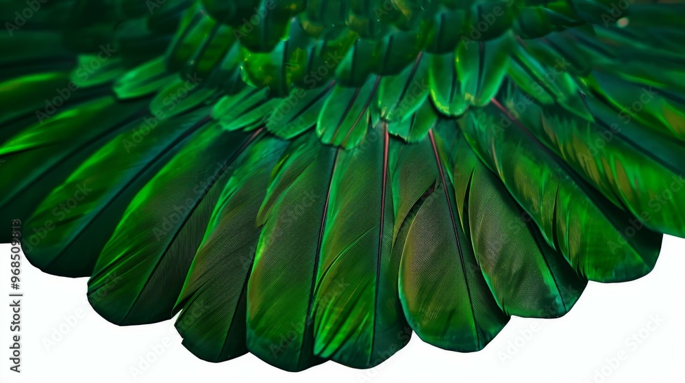 Canvas Prints A close up of a green feather on top of something. AI.