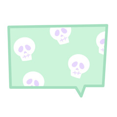 Illustration of Halloween text bubble with head skull on green background for decoration, text, message, speech, chatting, dialogue, cartoon, comic, masking tape, sticker, print, campaign badge