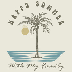 palm tree beach sunset, Long beach, summer vibes hand draw, summer beach slogan with beach illustration, Hawaii, Aloha surf typography for t-shirt print , vector print,