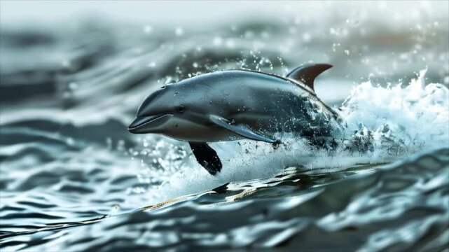 Vaquita jumping out of water, porpoise species in the ocean. Marine mammal on the edge of extinction 