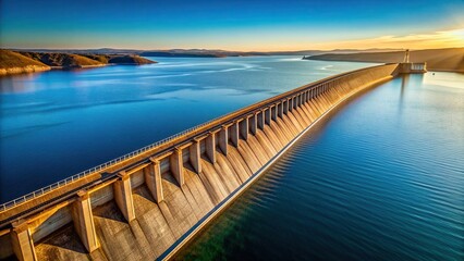 Obraz premium A long dam stretches across the sea during a breathtaking late afternoon under a clear blue sky, peaceful, sea, structure, breathtaking, serene, landscape,long dam, nature, outdoors