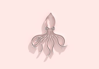 Squid with tentacles. Cartoon sea and ocean animal. Cute giant kraken monster of fantasy story, cartoon creepy underwater cuttlefish. Emblem for the menu of the seafood market or restaurant. 3D render