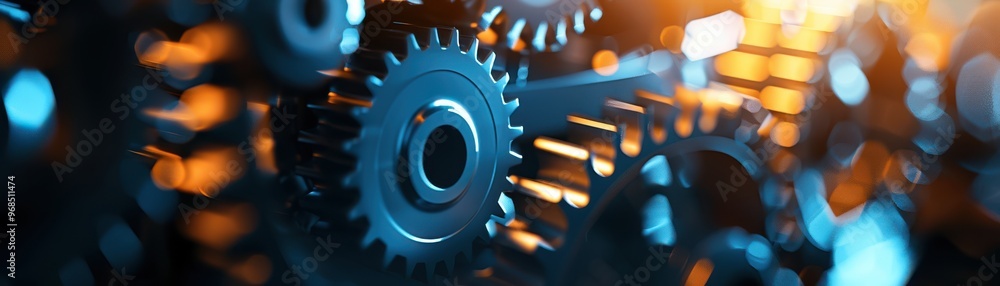 Poster close-up of intricate gears in motion, showcasing the details of engineering and technology under am