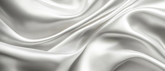 Obraz premium White and Gray Satin Silk Fabric Texture Background with Soft Silver Tones and Natural Blur Effect – Luxurious, Smooth Material for Elegant Design, Fashion.