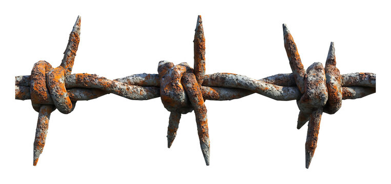 Rusty Barbed Wire with Weathered Texture Against Transparent Background