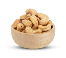 Cashew nuts in a wooden bowl on transparent png