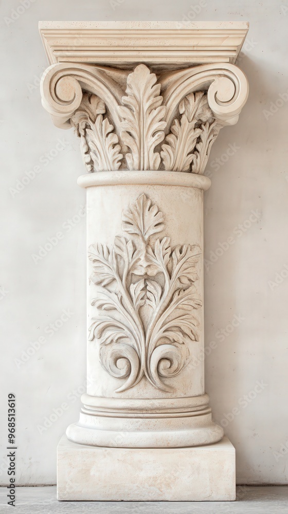 Poster elegant architectural column with intricate leaf patterns, showcasing classical design and craftsman