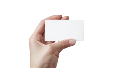 Hand hold blank card on transparent background