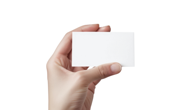 Hand hold blank card on transparent background