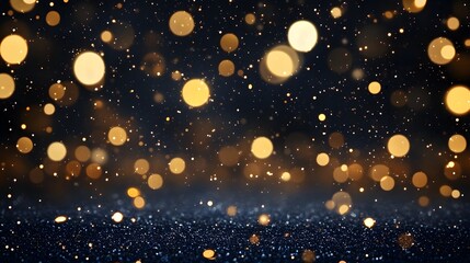 Abstract Gold Glitter Bokeh Lights on Dark Background