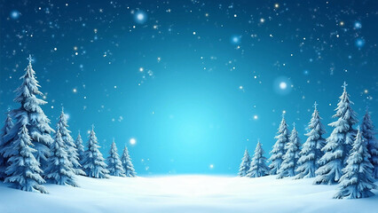 Merry Christmas in a Snowy Winter Forest Scene