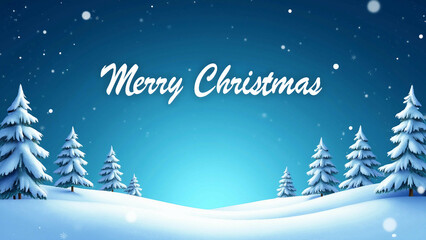 Merry Christmas in a Snowy Winter Forest Scene