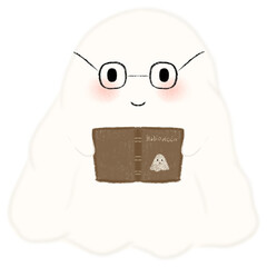 Ghost boy holding a book, Adorable Halloween Ghost Clipart Collection Cute Spooky Ghosts with Fun Props, Perfect for Crafts 