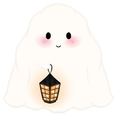 Little ghost holding a lantern, Adorable Halloween Ghost Clipart Collection Cute Spooky Ghosts with Fun Props, Perfect for Crafts