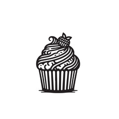 Cupcake silhouette. Delicious cupcake vector illustration black and white. Cupcake logo.