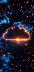 Obraz premium A cosmic cloud illuminated by glowing stars, creating a mesmerizing celestial backdrop for technology or imagination.
