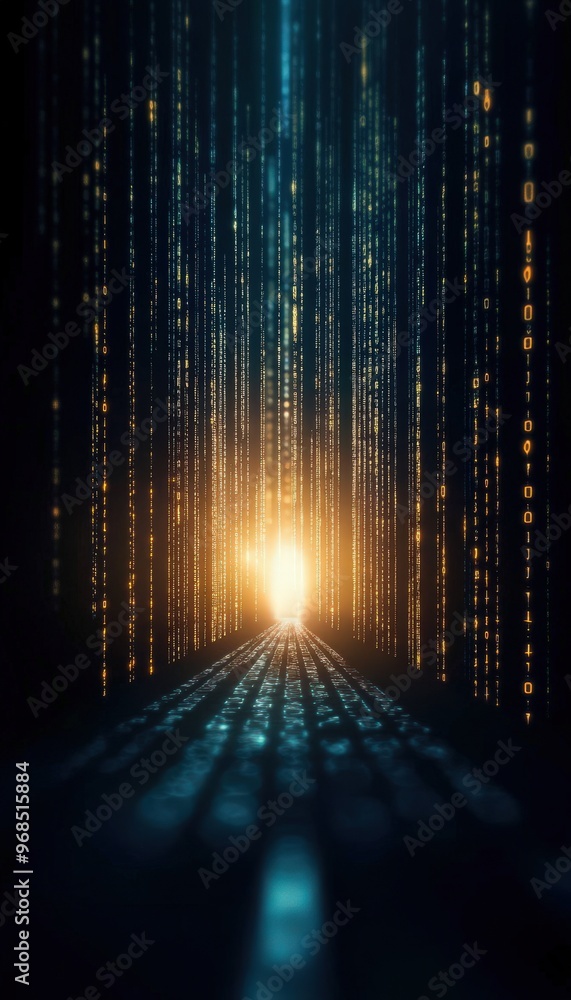 Aufkleber a mesmerizing digital tunnel with glowing lights symbolizes data flow and technological advancement.