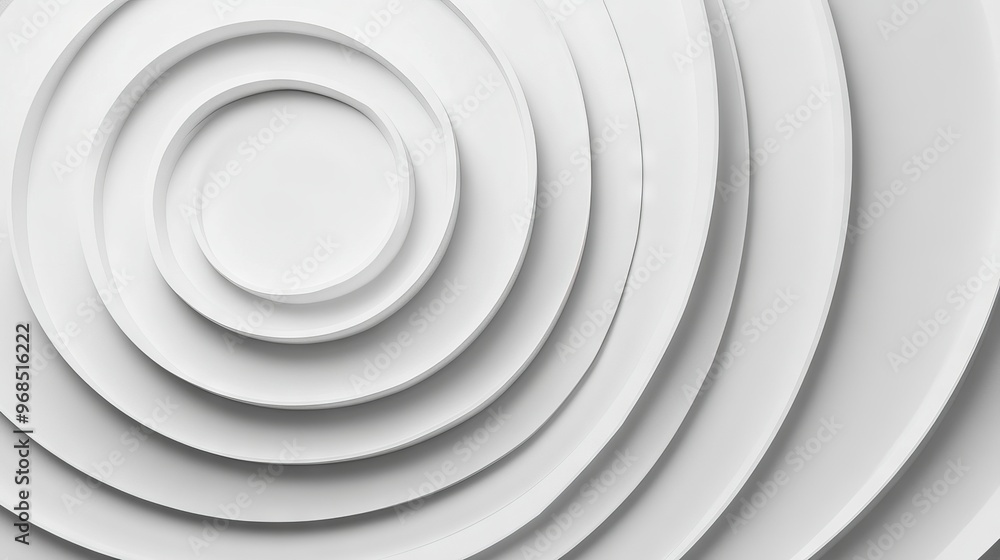 Aufkleber close-up view of concentric randomly offset white rings or circles with fading background steps, ide
