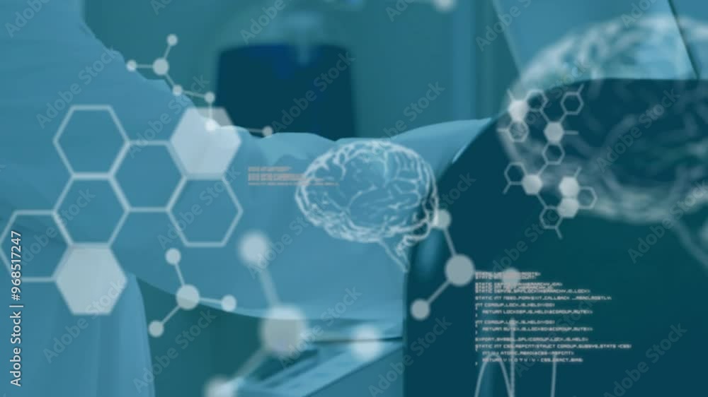 Canvas Prints animation of scientific data processing and human brains over caucasian male scientist in laboratory