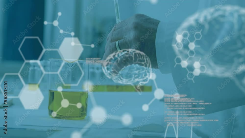 Canvas Prints animation of scientific data processing and human brains over caucasian male scientist in laboratory