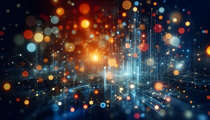 Obraz premium Abstract bokeh lights on a blue and orange background, conveying a festive or technological concept