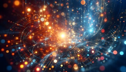 Obraz premium Abstract bokeh lights on a blue and orange background, conveying a festive or technological concept