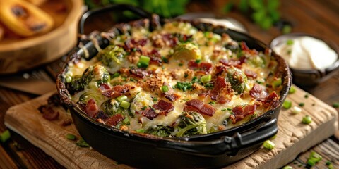 Brussels Sprout Casserole Baked with Bacon and Cheese
