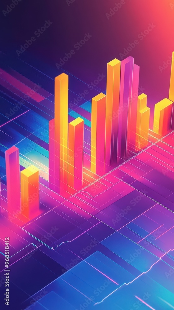 Aufkleber dynamic graphic of colorful bars representing data growth and analysis on a vibrant background.