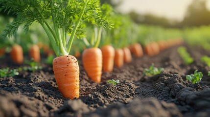 cultivated Carrot field, earth day concept, plant in the ground, green world
