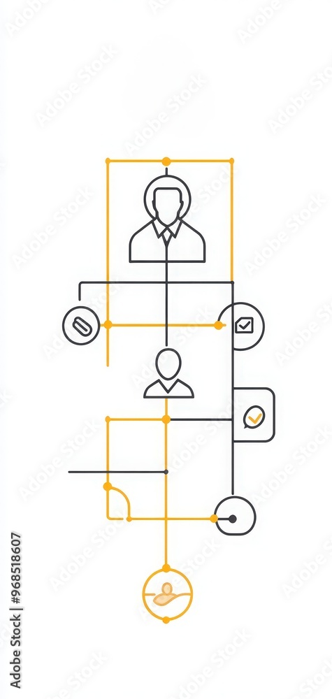 Poster illustration of a user interface with connected figures, showcasing interaction, communication, and 