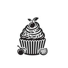 Cupcake silhouette. Delicious cupcake vector illustration black and white. Cupcake logo.