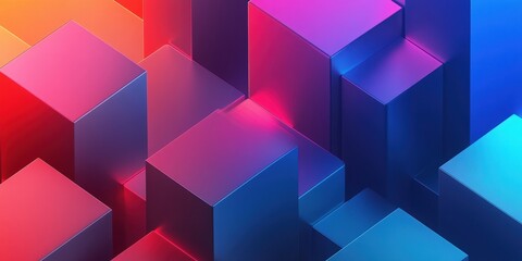 Obraz premium Vibrant abstract composition showcasing floating cubes in shades of blue, pink, and orange, perfect for modern design projects.