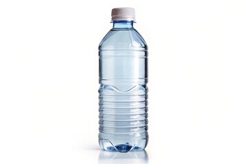 Naklejka premium refreshing, hydration, pure, refresh, isolated, container, object, transparent, product, cap, quench thirst., Crystal clear plastic water bottle with cap isolated on a white background