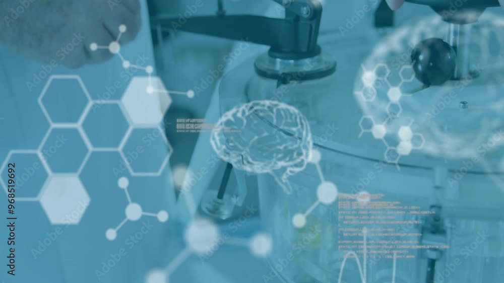 Canvas Prints animation of scientific data processing and human brains over caucasian male scientist in laboratory
