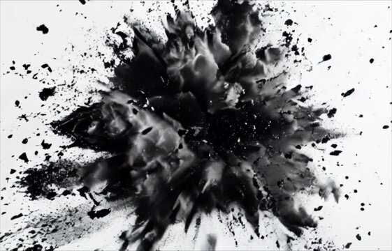 Black paint explosion abstract background. Dark cloud on white. Colorful splash dust explode