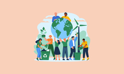 Group of people working together for environmental conservation and sustainability.