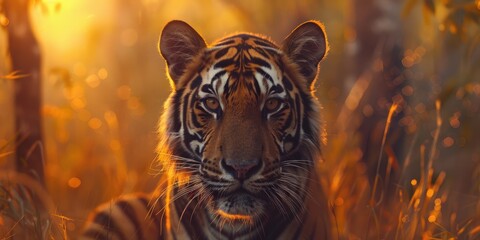 Curious sub adult tiger observing attentively