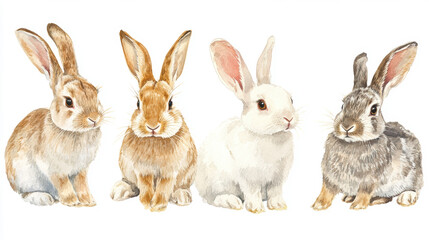 Fototapeta premium Cute Rabbits Watercolor.