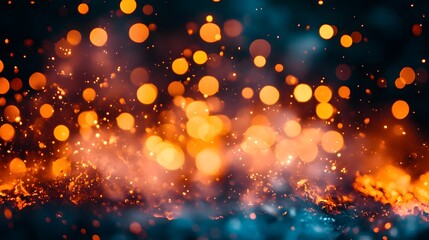 Fototapeta premium Abstract Fire Background with Orange Bokeh Lights and Smoke