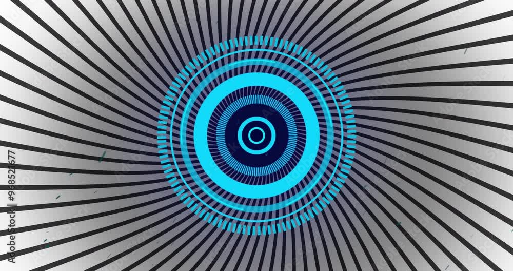 Poster animation of shapes moving and scope scanning over black background