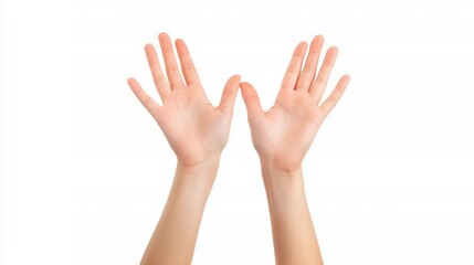 Fototapeta premium Beautiful woman's hands reaching up, isolated on a white background