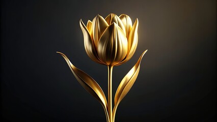 Abstract golden tulip flower on black background, elegant and striking