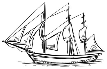 sea sailboat handdrawn illustration