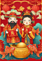Obraz premium Chinese New Year Celebration: Traditional Costumes and Symbols