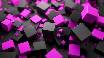 Abstract 3D Geometric Shapes with Black and Pink Cubes