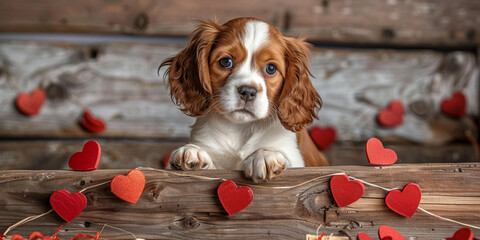 Small Dog with Sad Eyes Peeking from Under Wooden Plank