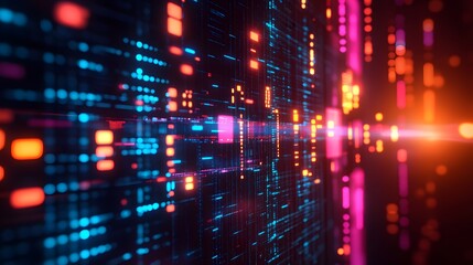 Fototapeta premium Abstract Digital Data Flow with Neon Lights and Glowing Grid Pattern