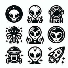 alien icon set.  illustration white background	