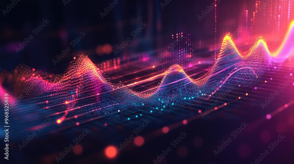 Aufkleber colorful graph showing data trends or business profits, covered by dynamic glowing transparent lines